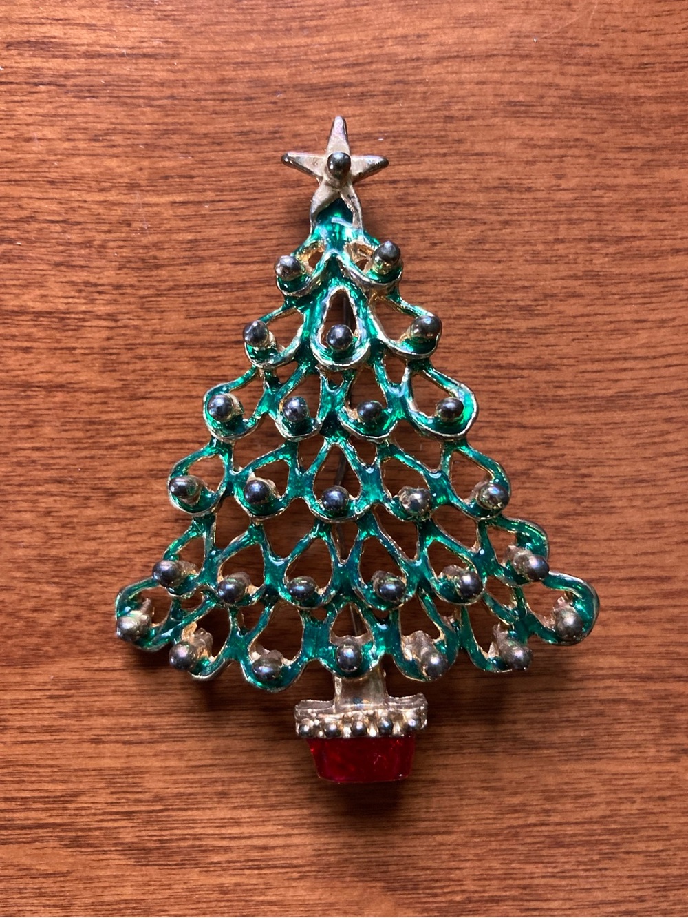 Vintage Christmas Tree Brooch - Holiday Pine Spruce Merry Christmas Pin